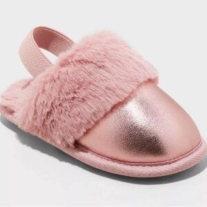 Metallic Pink Furry Strap Slippers